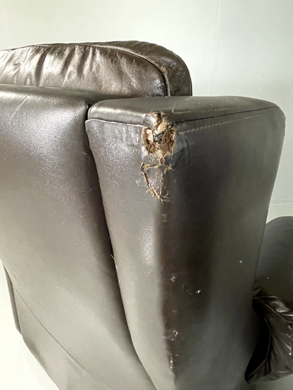 2 Danish Style Lounge Chairs Wingback Leather Vintage 1970s Retro EB5688 MNOR11