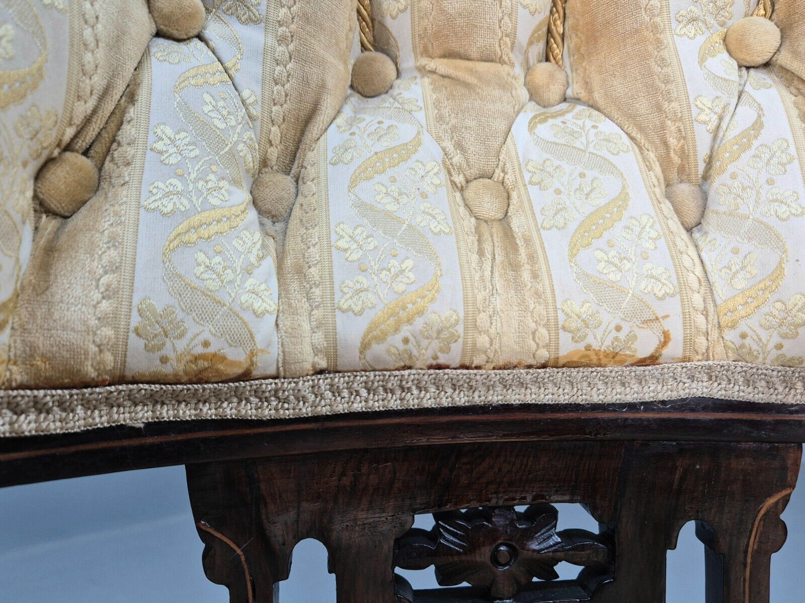 2 Vintage Lounge Chair Gold Stripe Mahogany Inlay Edwardian Revival EB8429 VCLO - UKDK FURNITURE