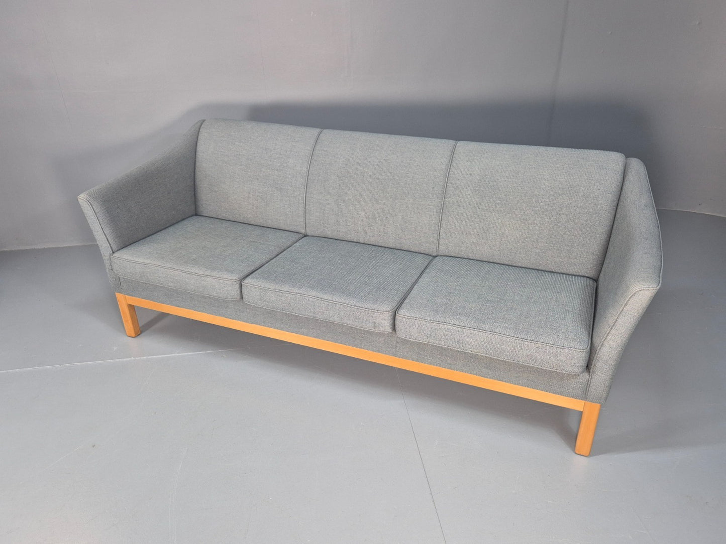 Mid Century Three Seater Sofa Blue wool Oak Base 1980s Retro  EB10398 M3SS5