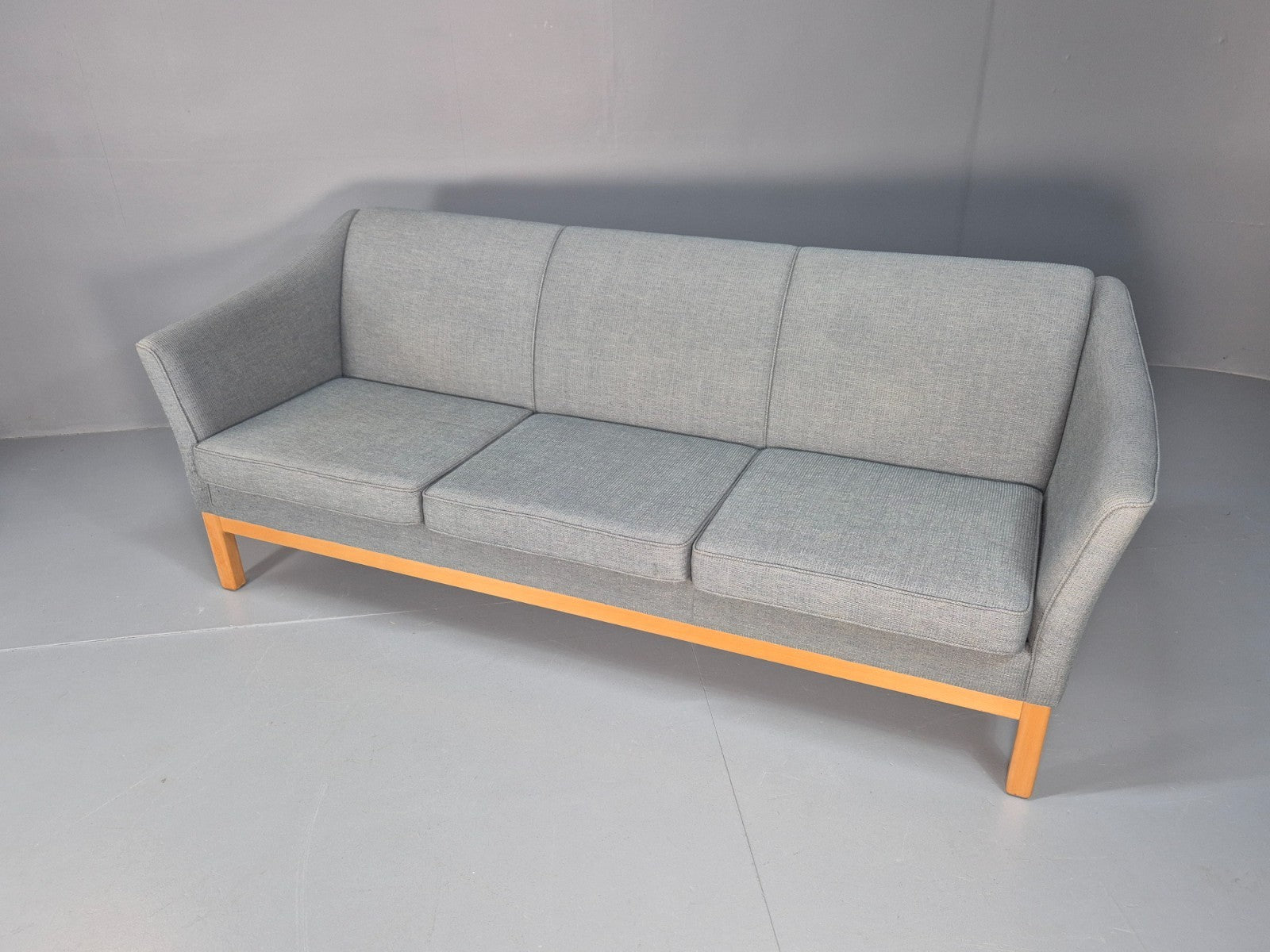 Mid Century Three Seater Sofa Blue wool Oak Base 1980s Retro  EB10398 M3SS5