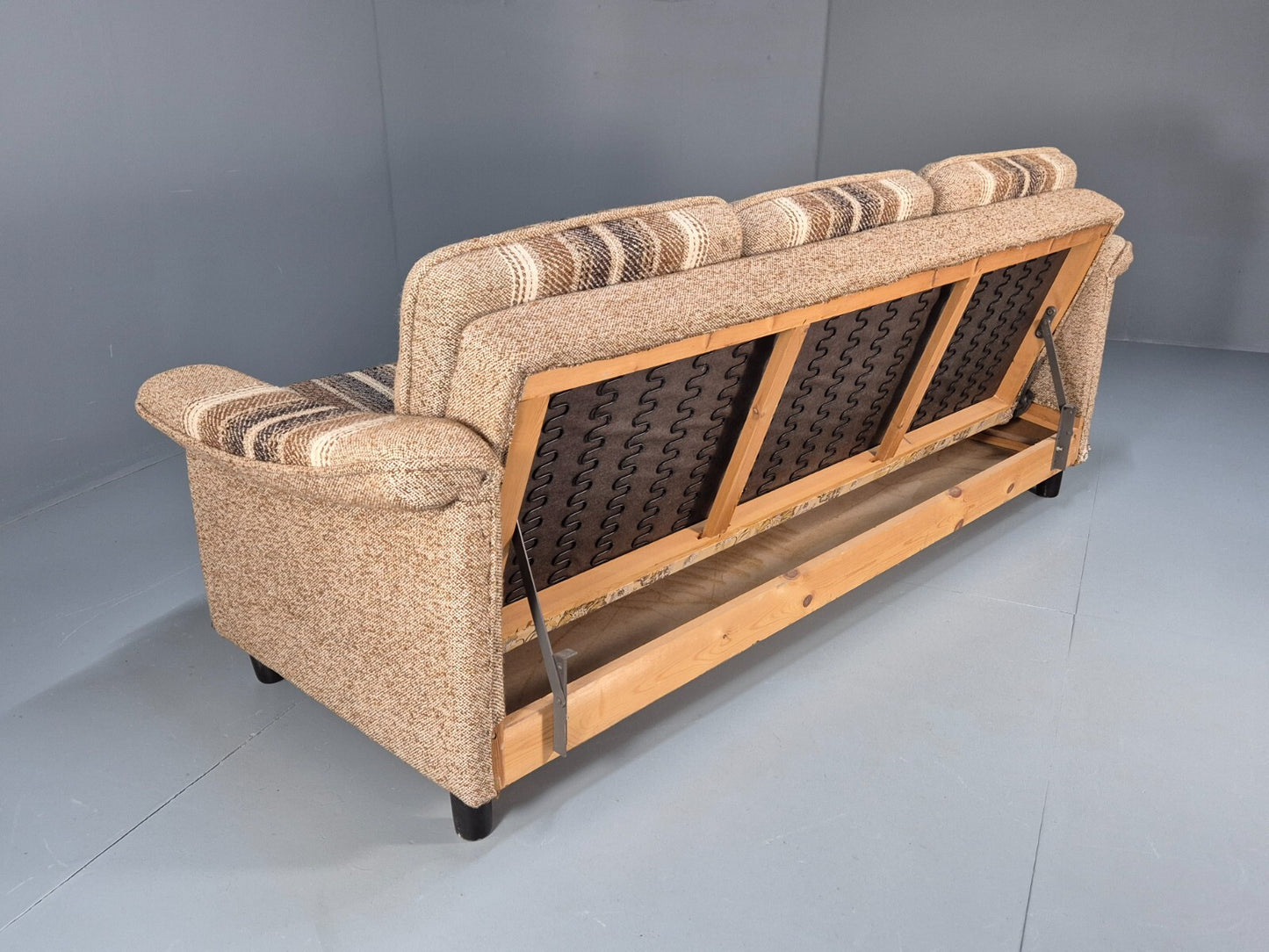 Vintage Danish 1970s Sofa Bed Wool Stripe Retro MCM EB9590 M4SS - UKDK FURNITURE