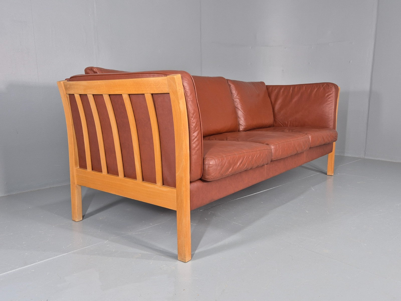 Vintage Stouby 3 Seat Sofa Reddy Brown Leather Mid Century Retro EB10528 M3SS12