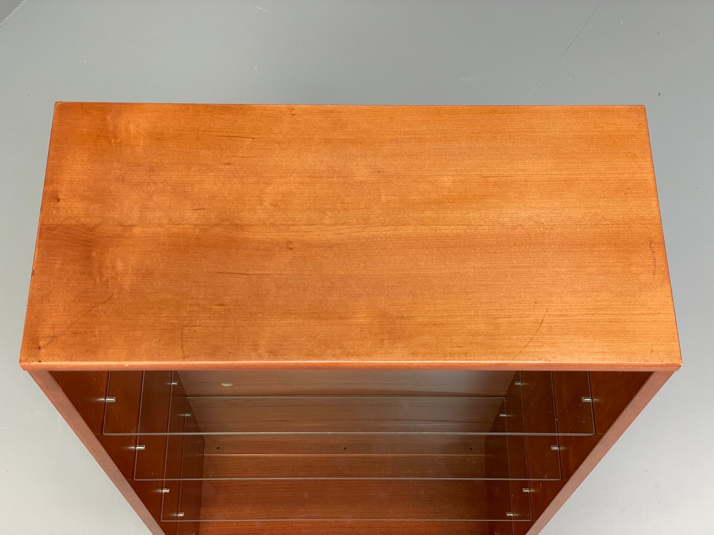 Vintage Cherrywood Bookcase Beaver & Tapley Glass Shelving Retro EB9758 MWOO - UKDK FURNITURE