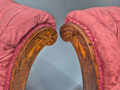 2 Vintage Slipper Chairs Pink Cotton Rosewood Inlay Antique EB8874 VCLO - UKDK FURNITURE