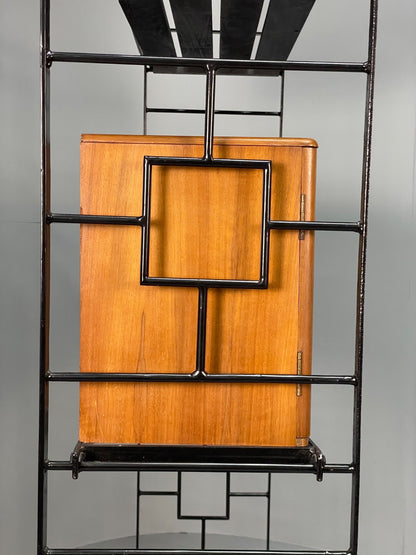 Vintage Modular Shelving Unit Walnut Cabinet Ladderax Style Black EB11043 MWOO21