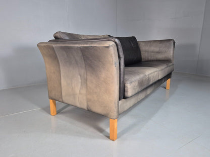 Vintage Danish Two Seat Sofa Faded Black Leather 1980s Retro MCM EB8168 M2SS - UKDK FURNITURE