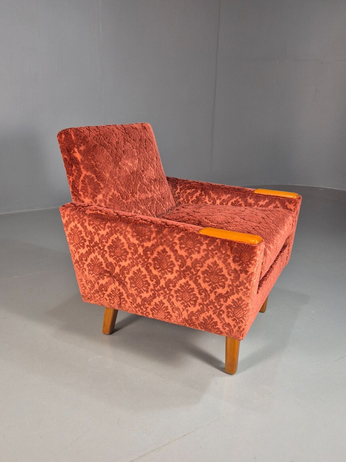 Vintage Swedish Lounge Chair Purple Moquette Teak Paws 1960s Retro EB7891 MNOR - UKDK FURNITURE