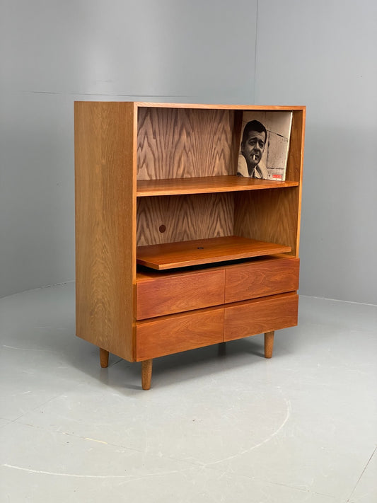 Vintage Oak Record Unit Danish 1960s Shelving Drawers Media EB10847 MWOO1