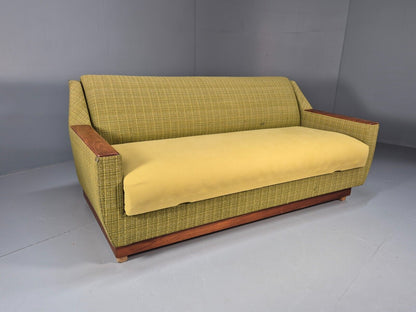Vintage Danish 2 Seat Sofa Green Wool Teak Arms Retro MCM EB8900 M2SS - UKDK FURNITURE