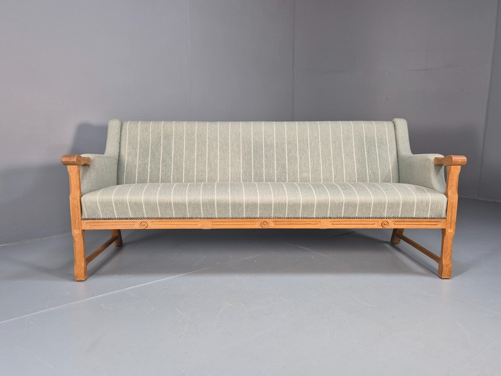 Vintage Danish Kjaernulf Style 3 Seat Sofa Oak Frame 1970s Retro EB9643 M3SS - UKDK FURNITURE