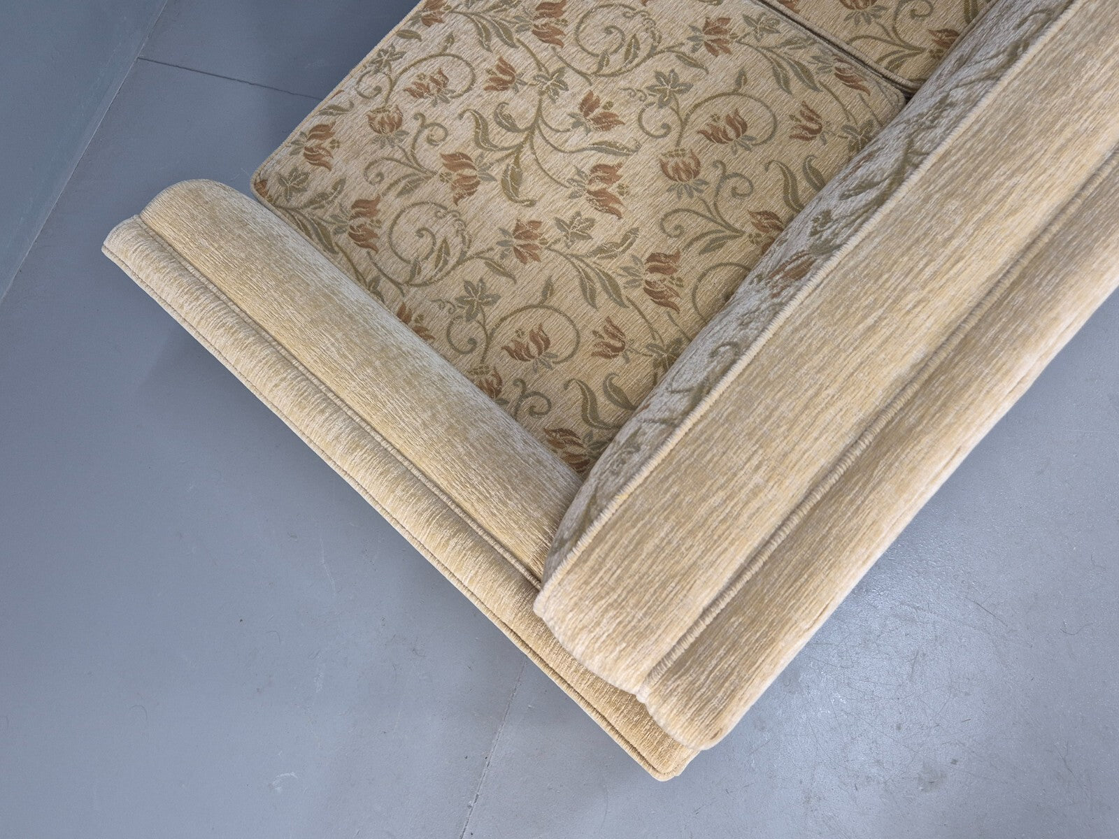 Vintage 1960s Sofa Cream Floral Upholstery 3 Seat Quality Retro EB9680 M3SS - UKDK FURNITURE
