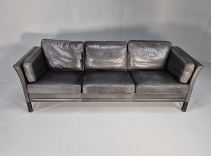 Vintage Danish 3 Seat Sofa Black Leather Mogens Hansen Retro 1970s EB8630 M3SS - UKDK FURNITURE