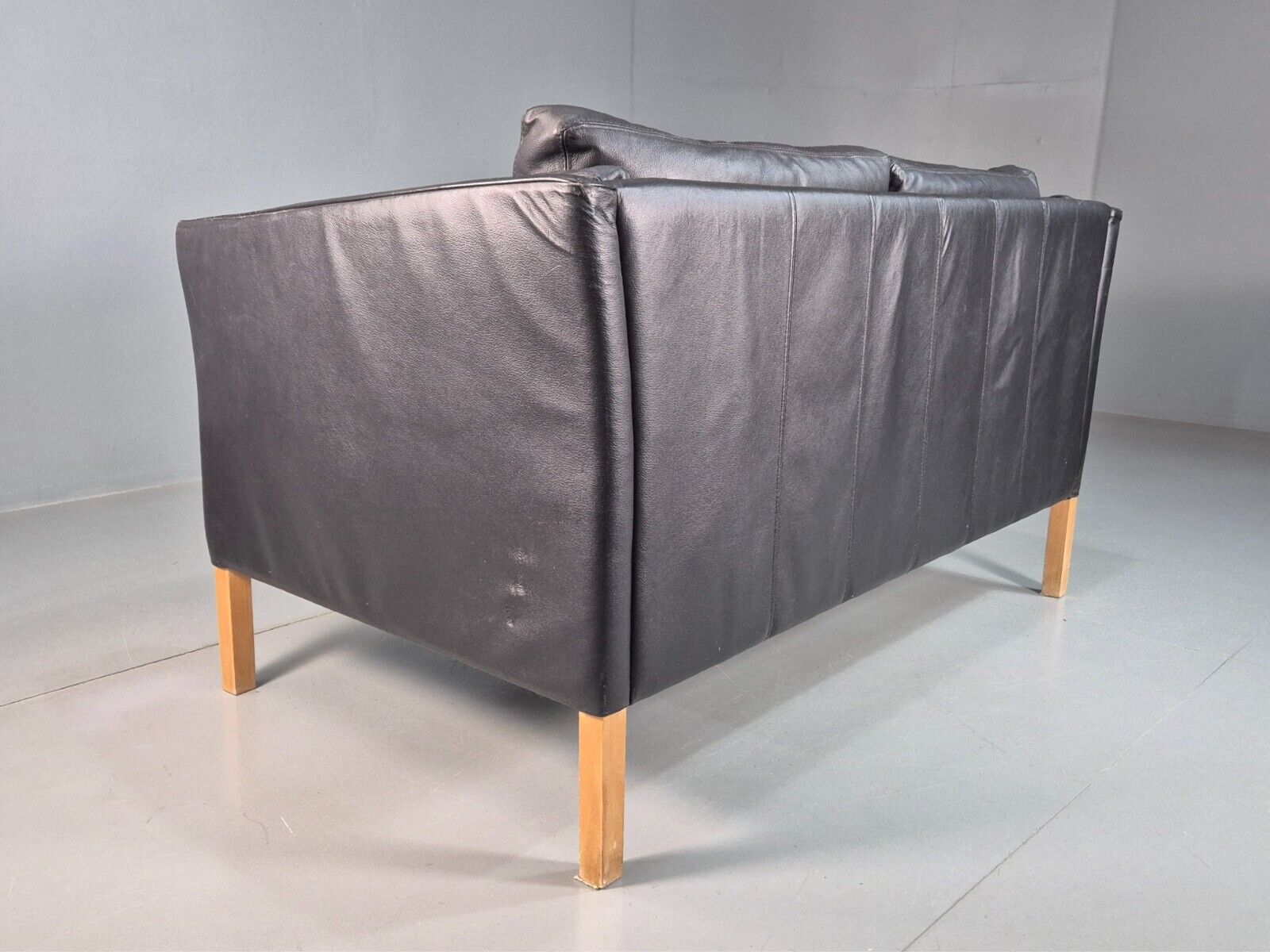 Vintage Danish 2 Seat Sofa Black Leather 1980s Retro MCM EB7625 M2SS - UKDK FURNITURE