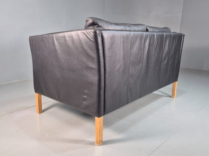 Vintage Danish 2 Seat Sofa Black Leather 1980s Retro MCM EB7625 M2SS - UKDK FURNITURE