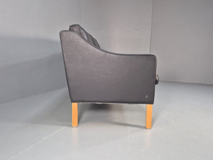 Vintage Hurup Danish 3 Seat Black Leather Sofa Mogensen 1980s Retro EB9966 M3SS11