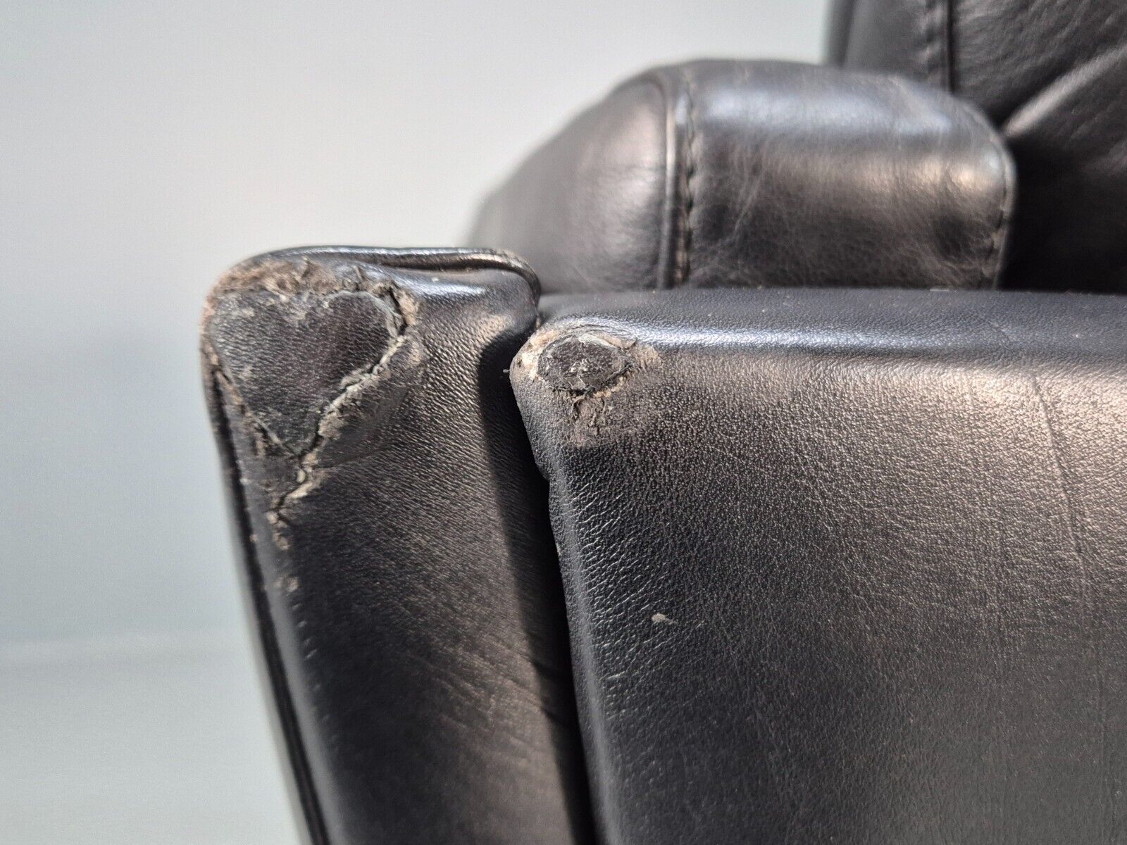Vintage Danish 3 Seat Sofa Black Leather Mid Century Shape Retro MCMEB2838 M3SS - UKDK FURNITURE