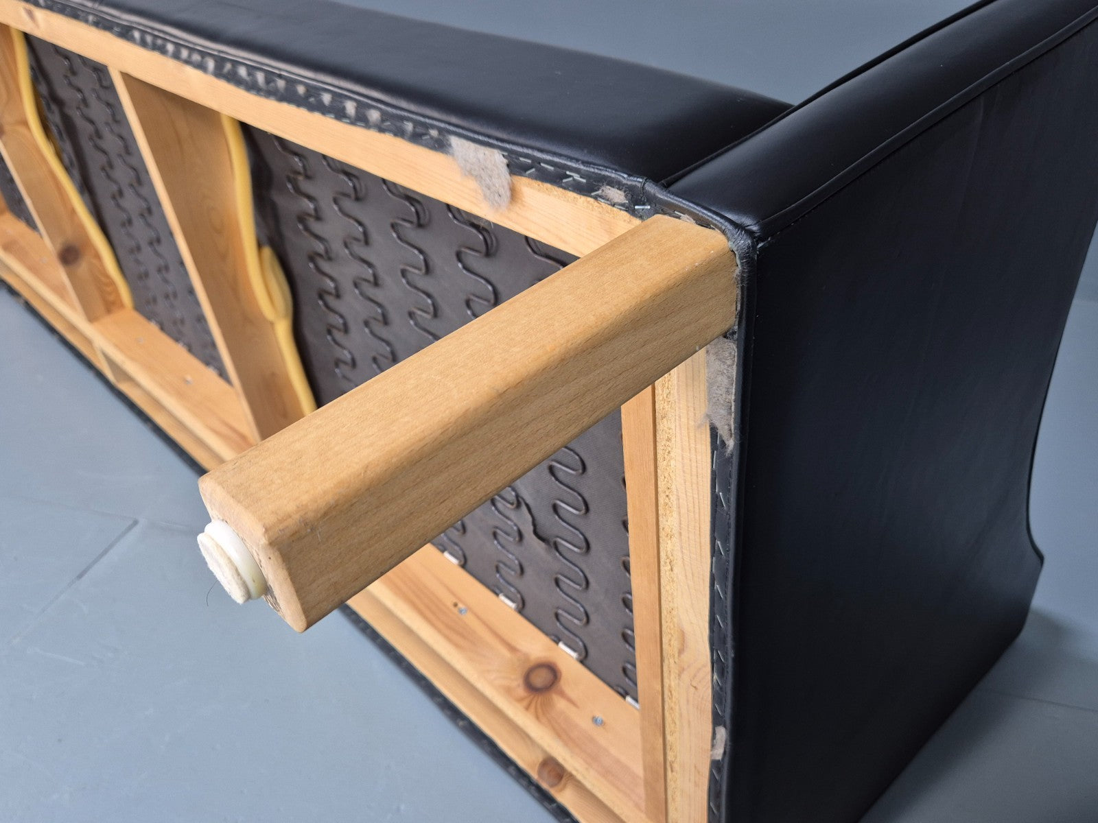 Vintage 3 Seater Leather Sofa Danish Mogensen Style Black 1980s EB10689 M3SS10