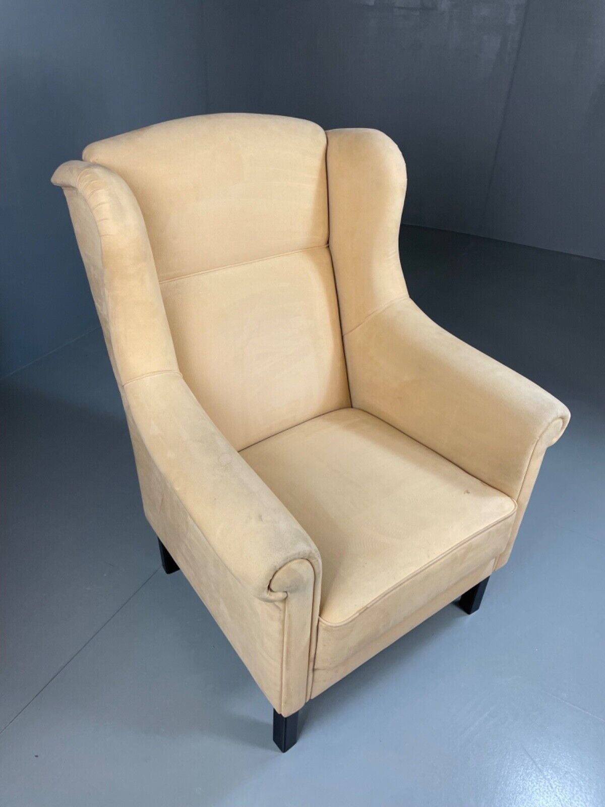 Danish Modern Cream Suede Wing Back Armchair, MCM, Retro, Vintage EB4500 VCLO - UKDK FURNITURE