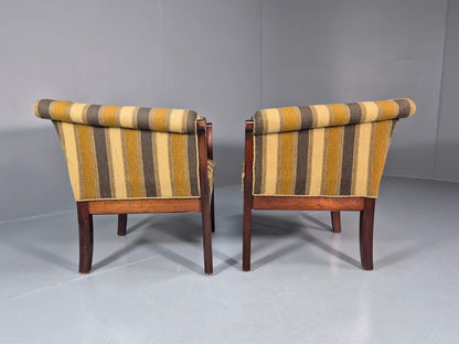 2 Art Deco Danish Lounge Chair Mahogany Frame 3 Green Stripe 1940s EB10748 VCLO6