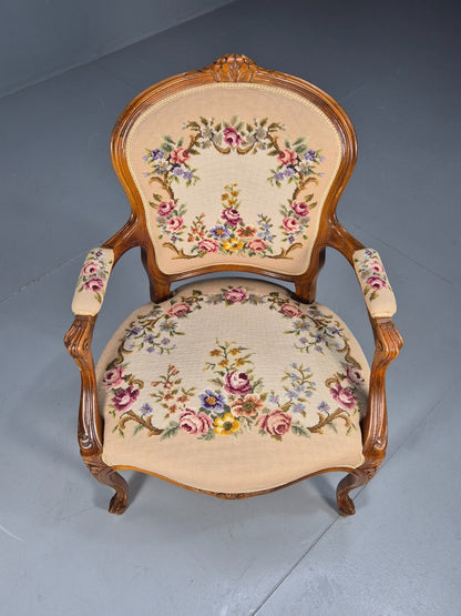 Vintage Armchair Embroidered Floral Pattern Louis XVI Style Beech EB9564 VCLO - UKDK FURNITURE