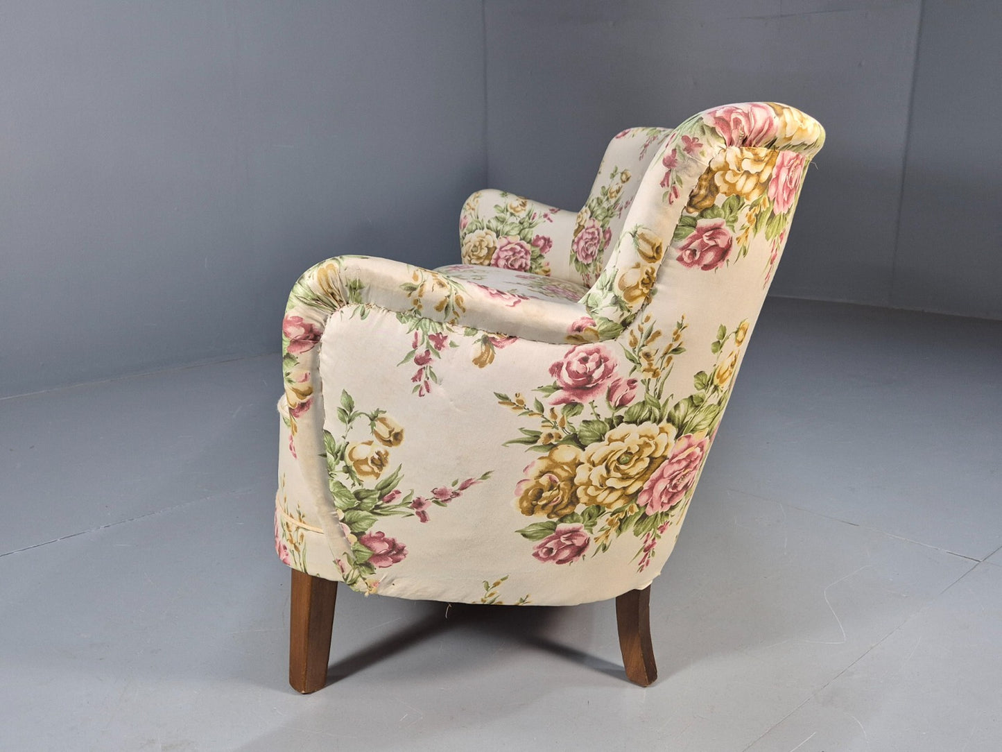 Vintage 3 Seater Sofa Floral Fabric 1950s Mid Century Danish Design EB9542 V3SS - UKDK FURNITURE