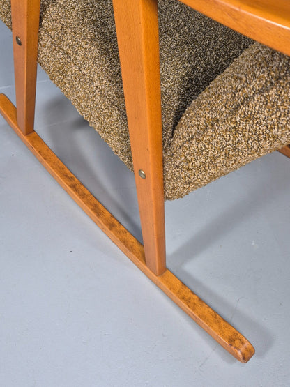 Mid Century Rocking Chair Olive Brown Wool Fabric Beech Frame 1950s EB9595 MNOR - UKDK FURNITURE