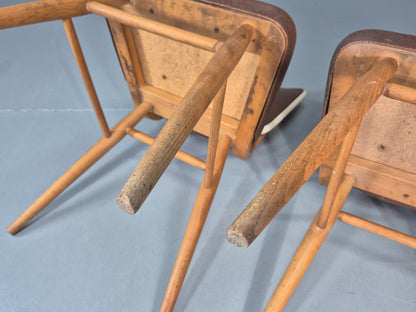 Vintage 1960s Dining Chairs - 3 In Brown Vinyl Beech Frames MCM EB10997 MDIN11