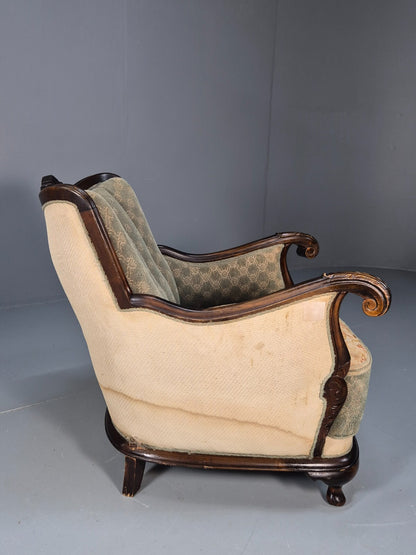 Antique Mahogany Shell Back Cream And Green Armchair Floral Pattern EB9531 VCLO - UKDK FURNITURE