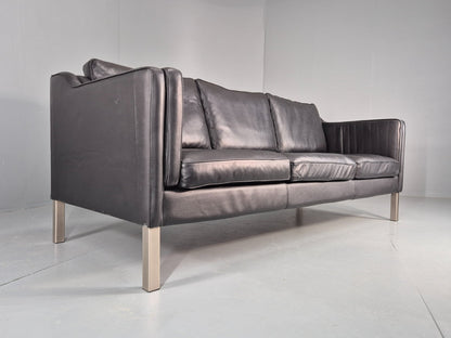 Vintage 3 Seat Sofa Danish Black Leather Mid Century Retro 1980s EB10463 M3SS0