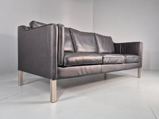Vintage 3 Seat Sofa Danish Black Leather Mid Century Retro 1980s EB10463 M3SS0