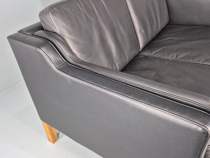 Vintage 2 Seat Sofa Danish Black Leather Mogensen Style Retro 1980s EB10466 M2SS12