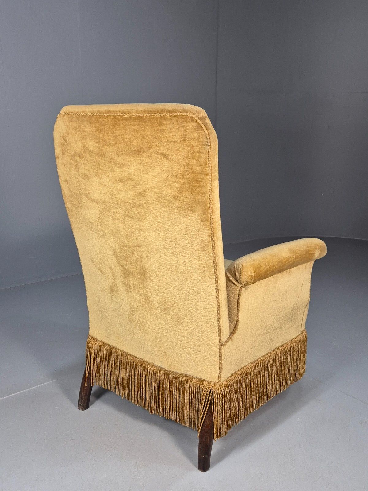 Vintage Gold Velour Danish Armchair 1920s Tassels High Back EB9635 VCLO - UKDK FURNITURE