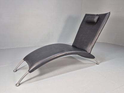 Vintage Chaise Daybed Black Leather Chrome Modern Design Retro Siren EB8911 M4SS - UKDK FURNITURE