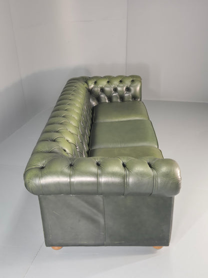 3 Seater Chesterfield Sofa Green Leather Studded Vintage EB11029 VCHE13