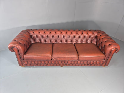 3 Seater Chesterfield Sofa Red Leather Studded Vintage EB11028 VCHE4