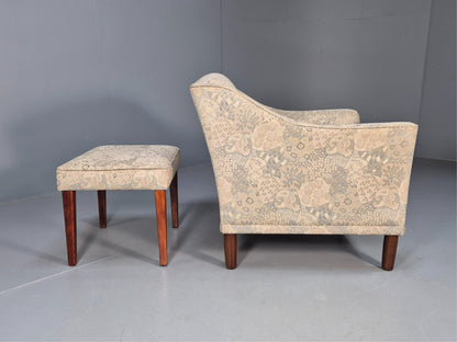 Vintage Danish Lounge Chair with Ottoman Floral Cotton 1980s Retro EB9594 MNOR - UKDK FURNITURE