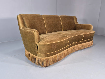 Vintage Danish  Banana Sofa Green Velour Tassels 1960s Retro MCM  EB10802 V3SS10
