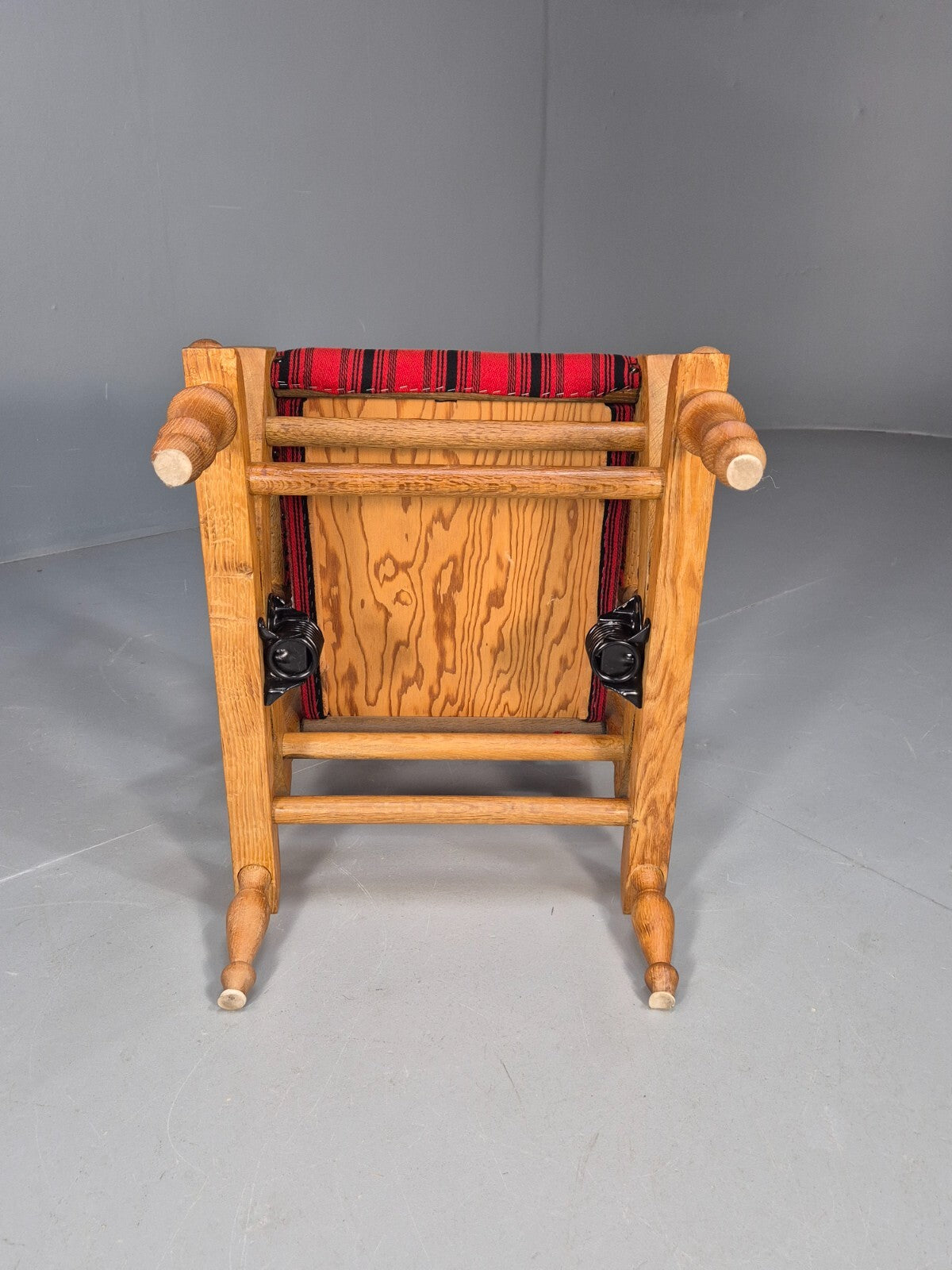 Vintage Danish Rocking Chair Oak Frame Red Stripe American Style EB9375 VCAR - UKDK FURNITURE