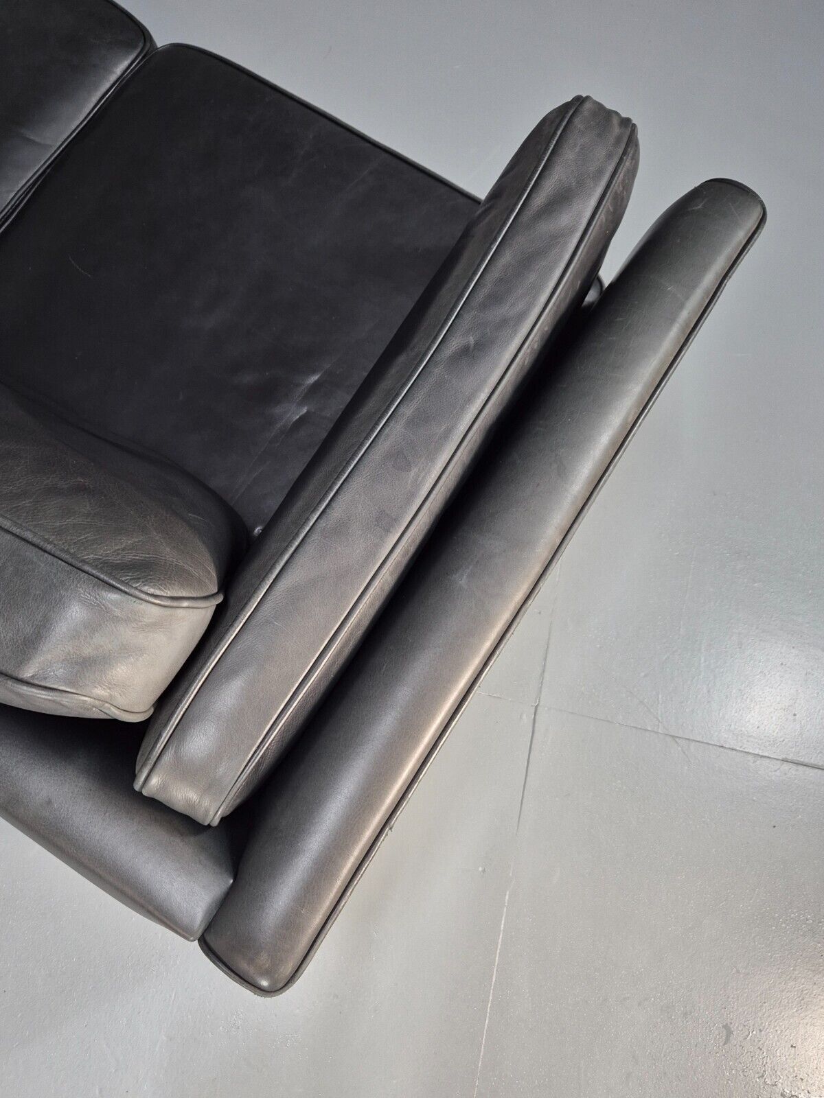 Vintage Danish 3 Seat Sofa Black Leather Mogens Hansen Retro 1970s EB8630 M3SS - UKDK FURNITURE