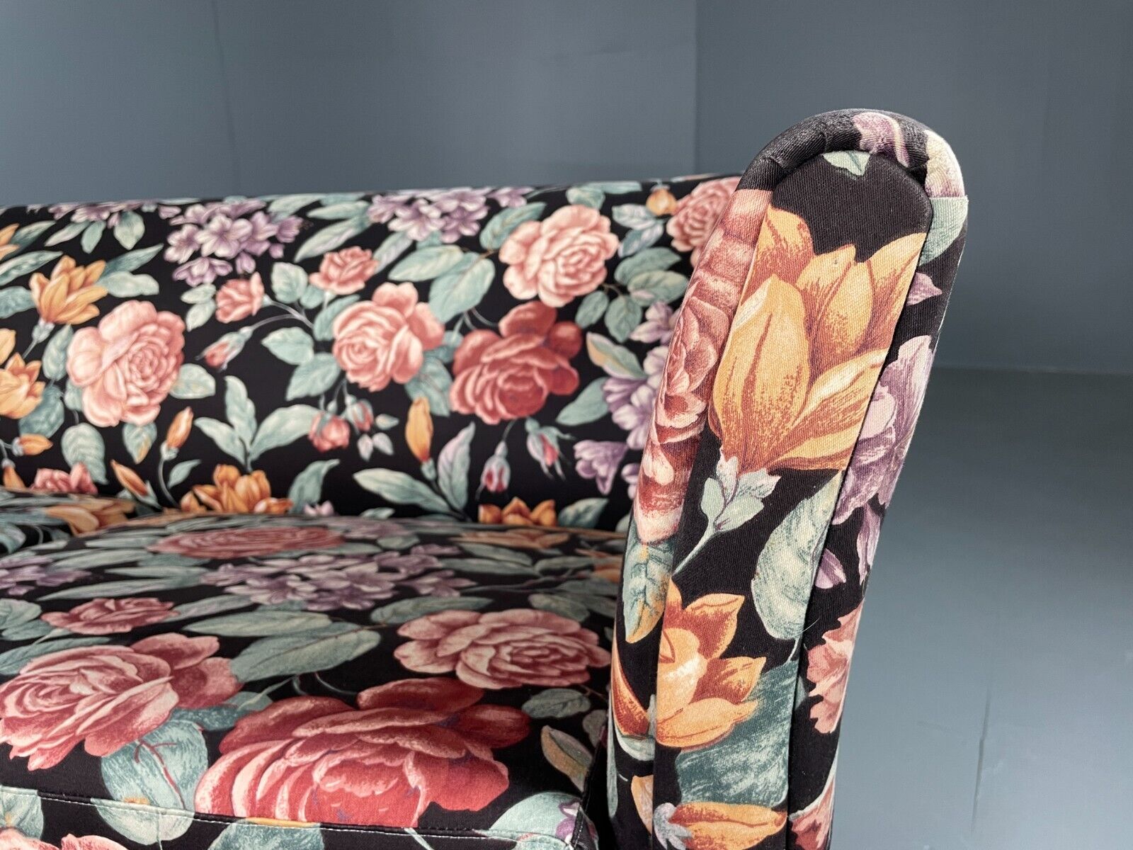 Vintage Danish 2 Seat Sofa Floral Print Oak 1970s Retro Mid Century EB6679 M2SS - UKDK FURNITURE