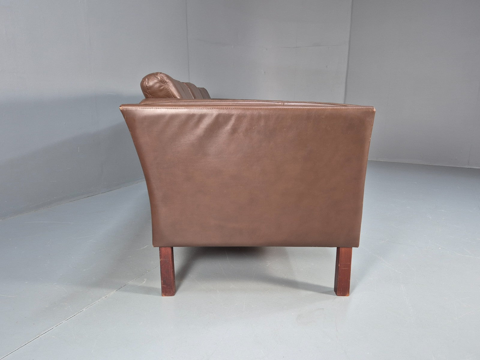 Mid Century Three Seater Sofa Brown Leather Danish Retro 1970s  EB10722 M3SS12