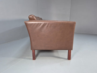 Mid Century Three Seater Sofa Brown Leather Danish Retro 1970s  EB10722 M3SS12