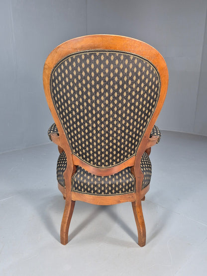 Antique Mahogany Armchair Black Pattern Fabric Louis XV Style EB9552 VCLO - UKDK FURNITURE