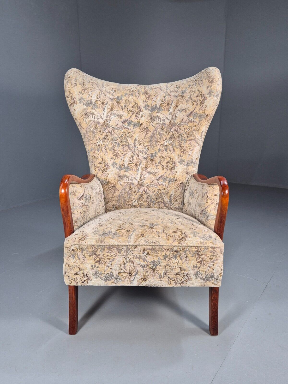 Vintage Danish Lounge Chair Floral Upholstery Beech Frame Retro MCM EB8935 MNOR - UKDK FURNITURE