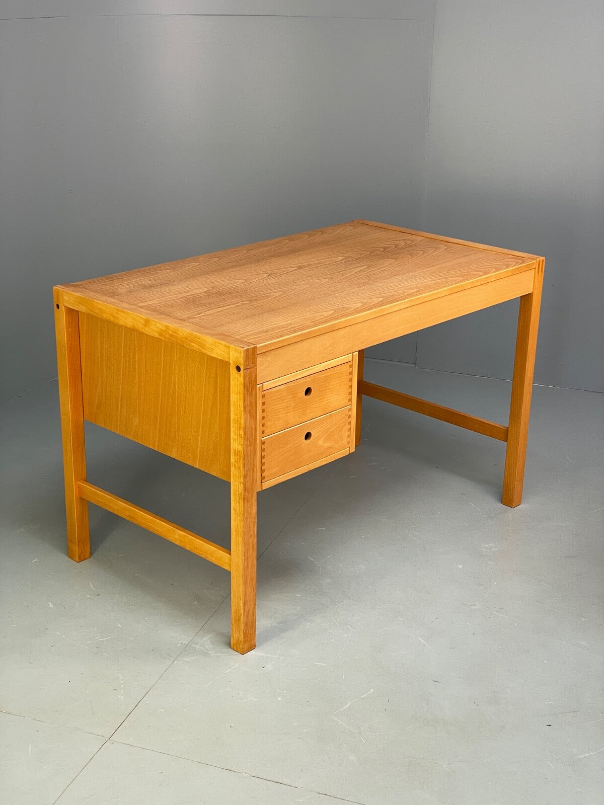 Vintage Danish Beech Desk Compact Exposed Joints Sliding Drawers EB9440 MWOO - UKDK FURNITURE