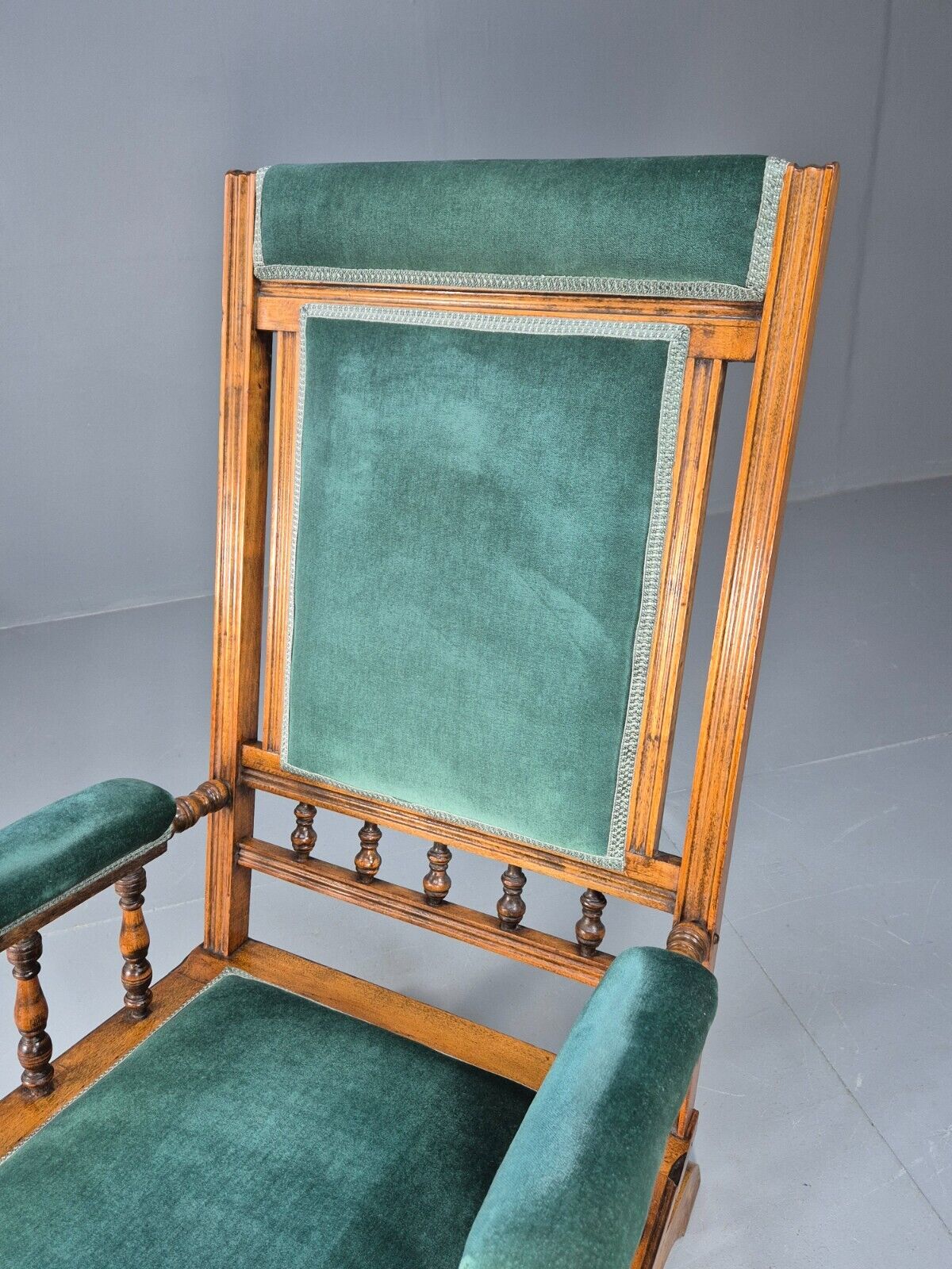 An Edwardian Mahogany Rocking Chair American Style Green Velvet EB9408 VCLO - UKDK FURNITURE