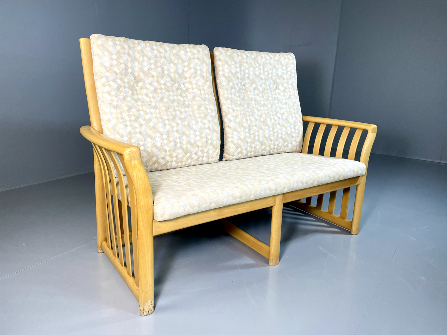 Danish 2 Seater Sofa Beech Frame Retro Vintage 1980s EB6361 M2SS0