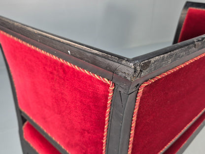 Vintage Danish Empire Style Sofa Red Velour Black Frame 1940s EB9632 V2SS - UKDK FURNITURE
