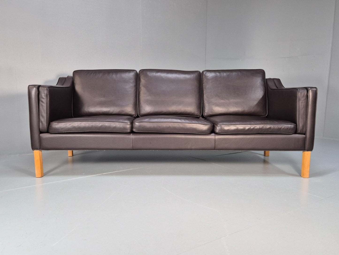 Vintage Danish 3 Seat Sofa Dark Brown Leather 1970s Retro MCM EB10071 M3SS5