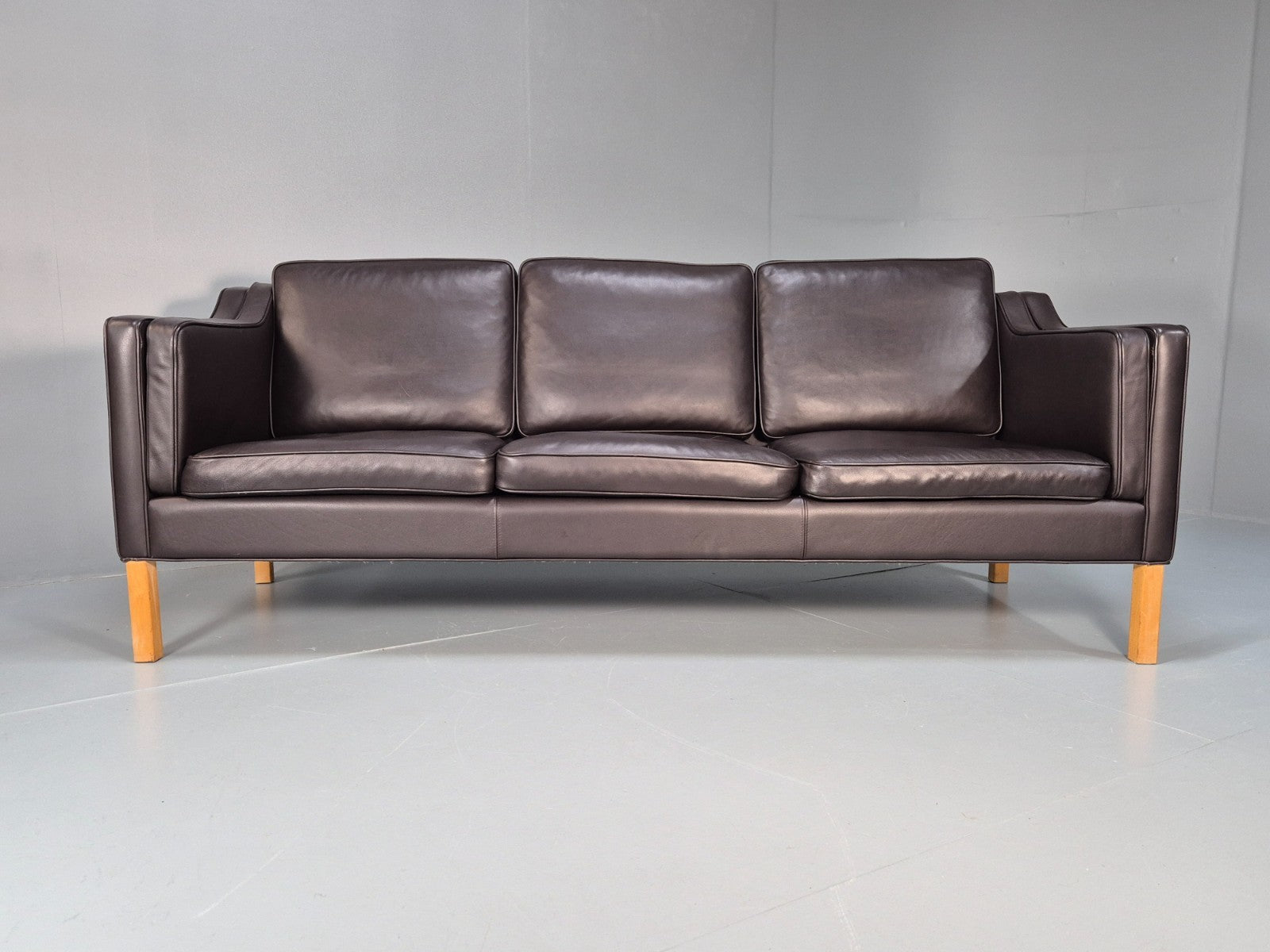 Vintage Danish 3 Seat Sofa Dark Brown Leather 1970s Retro MCM EB10071 M3SS5